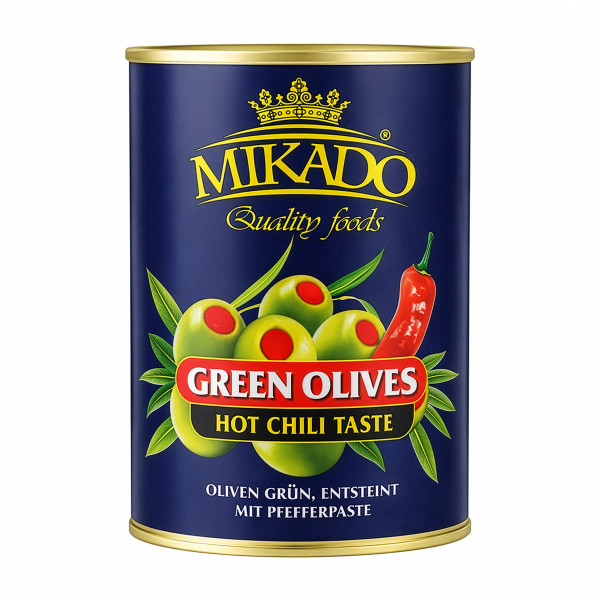 Oliven, grün, mit Paprika